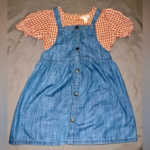 GUC 5T Super cute denim overall dress w/ puff sleeve top!